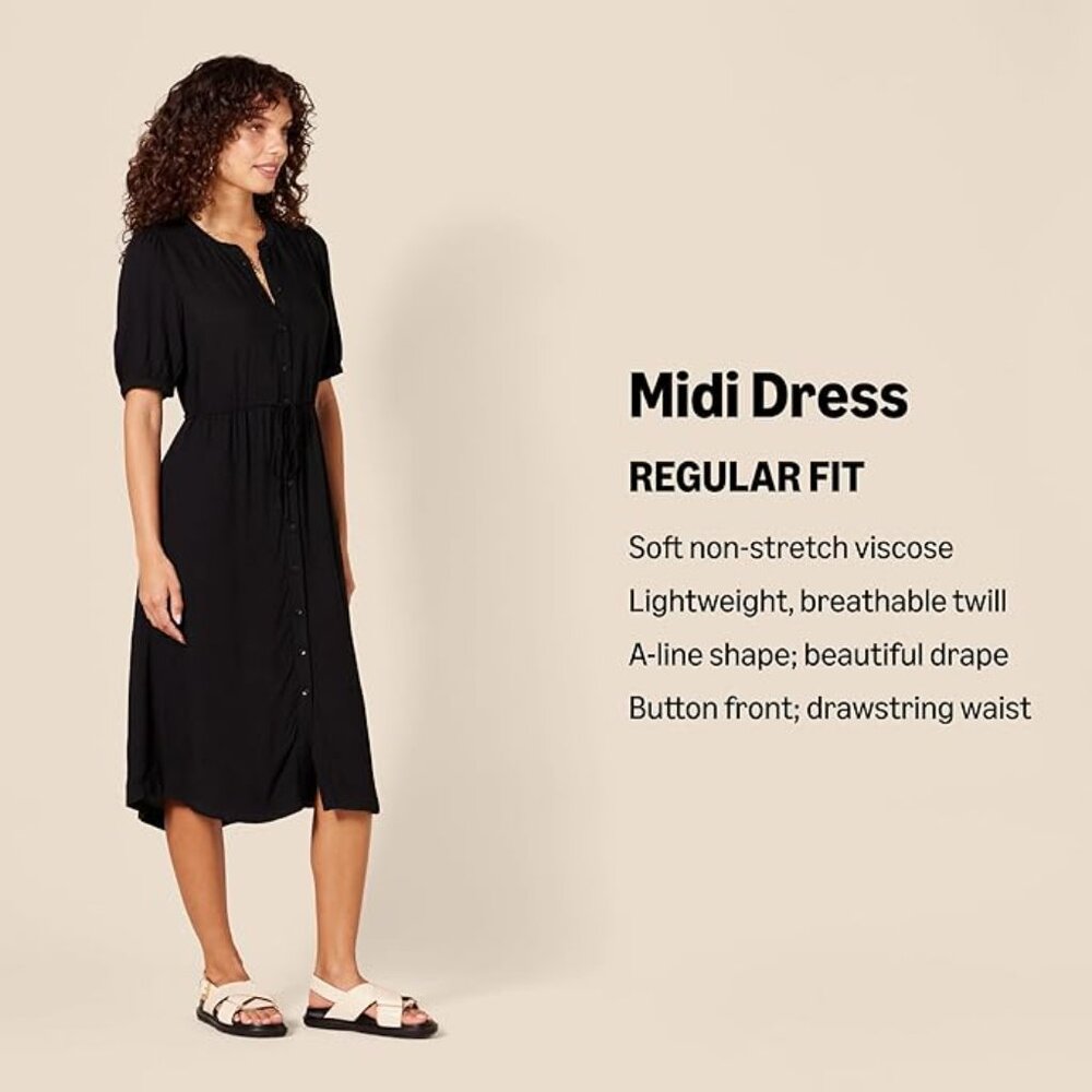 Amazon Essentials Women's Relaxed Fit Half-Sleeve Waisted Midi A-Line Dress
